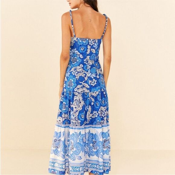 FARM Rio Blue Full of Flowers Organic Cotton Midi Dress M $248 - Picture 3 of 7